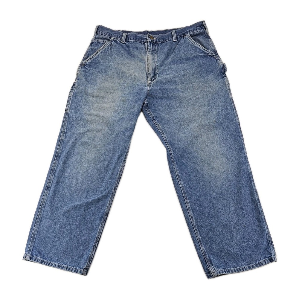 Carhartt Carpenter Utility Pants Mens 40x30 Denim Blue Jeans Distressed B13-DST